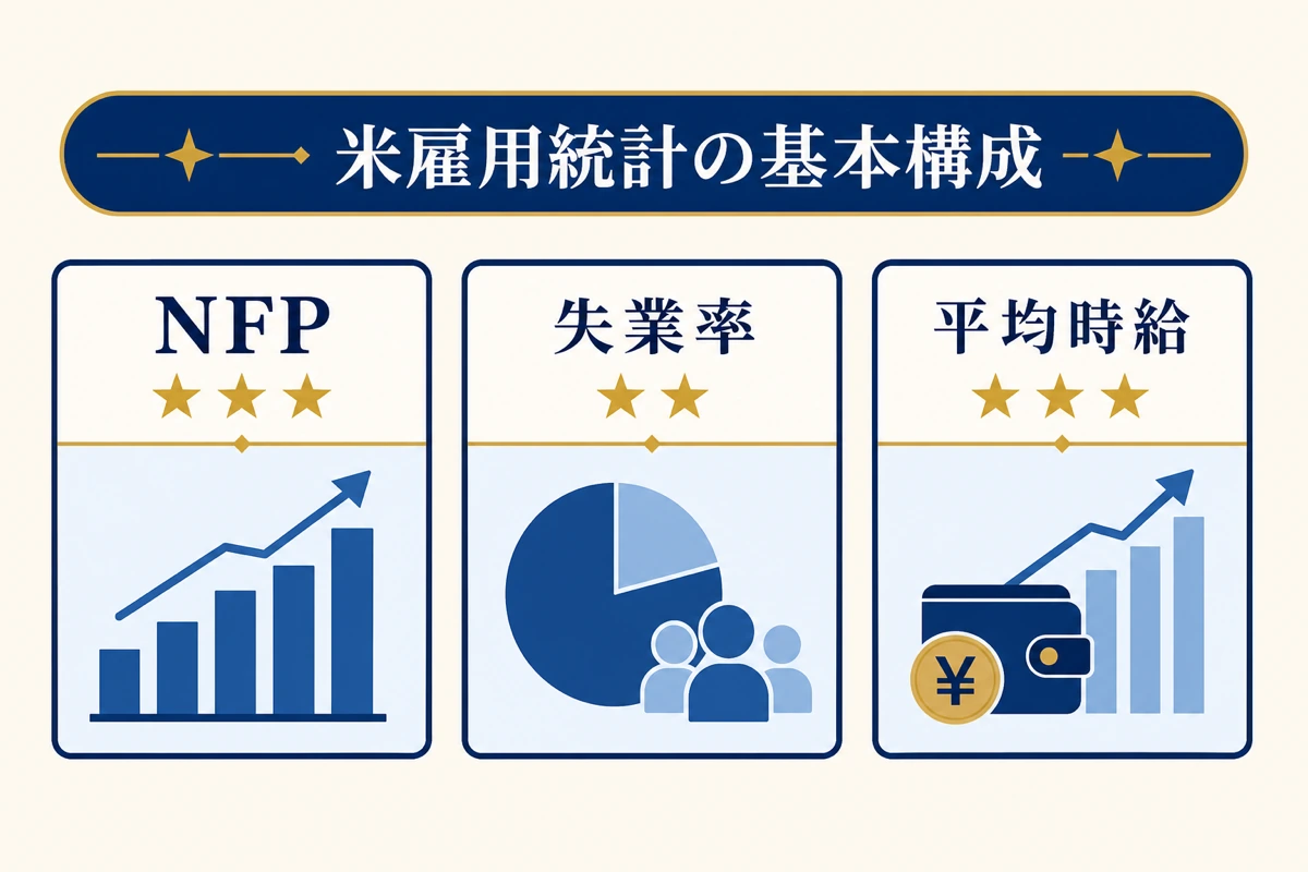 米雇用統計の基本構成 - NFP・失業率・平均時給の3指標
