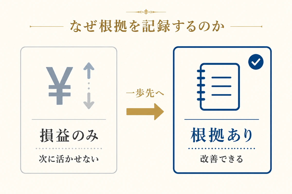 なぜ損益だけでなく根拠を記録するのか - 損益のみ vs 根拠ありの比較