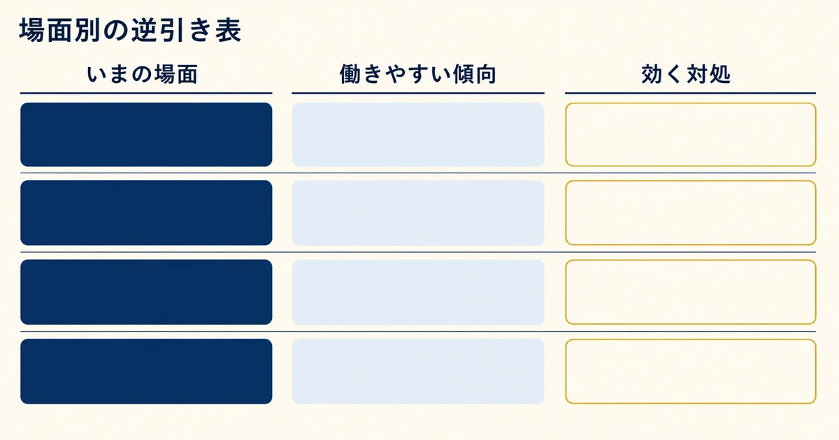 売買の場面から引くバイアス逆引き表