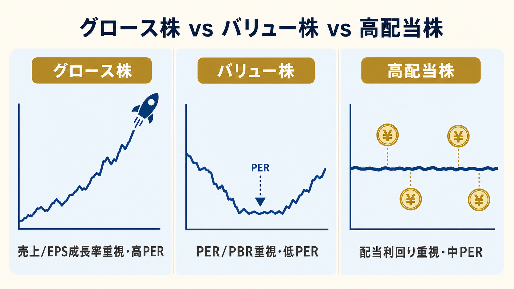グロース vs バリュー vs 高配当