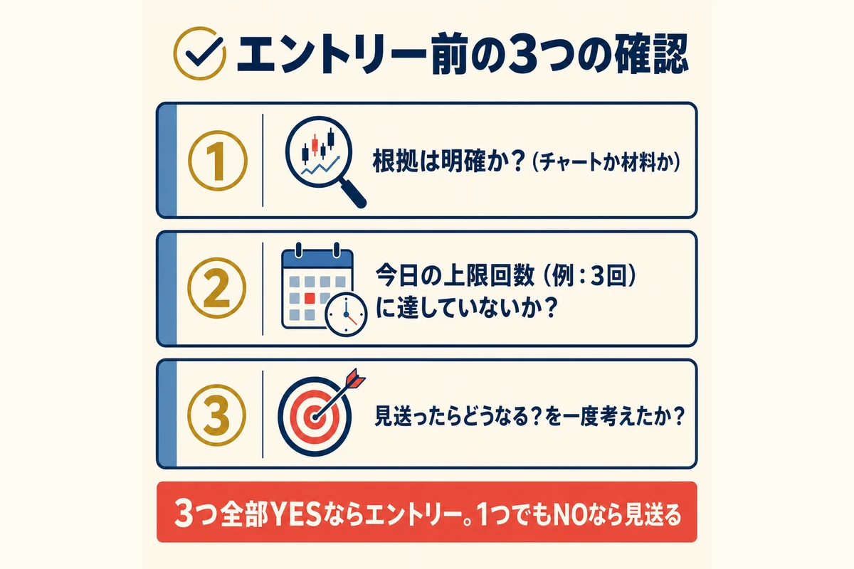 エントリー前の3つの確認チェックリスト：根拠・上限回数・見送り判断