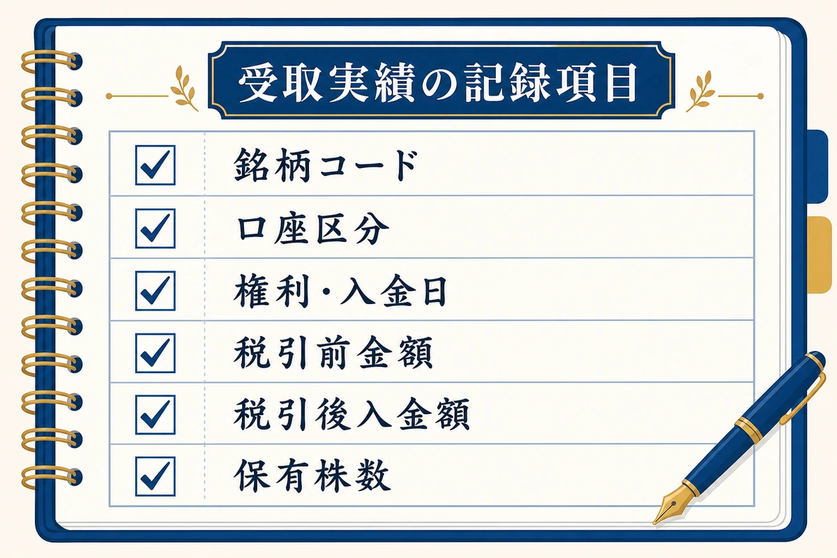 受取実績の記録項目